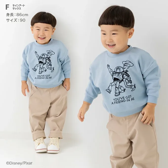 日本 Chil2 - 限定聯名 縮口印花長袖上衣-玩具總動員-向前跑-海軍藍