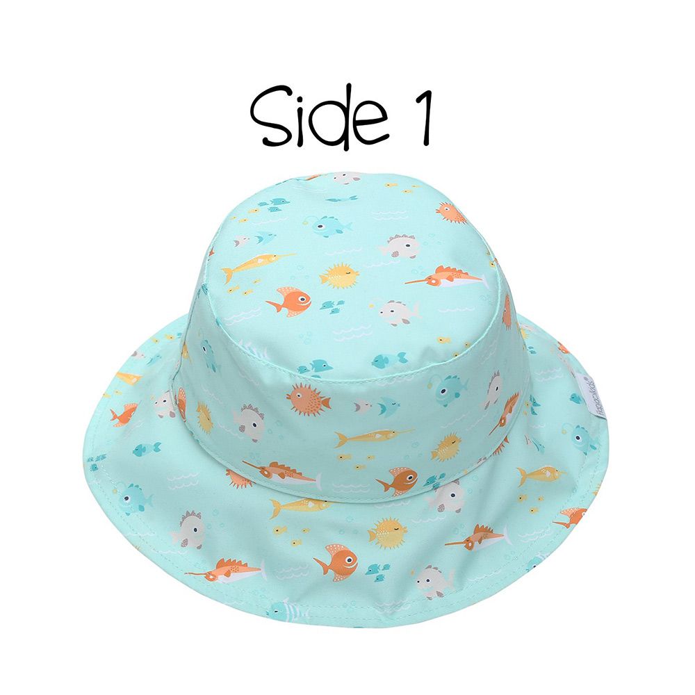 加拿大 flapjackkids - 雙面輕量遮陽帽/防曬帽-魚/水母