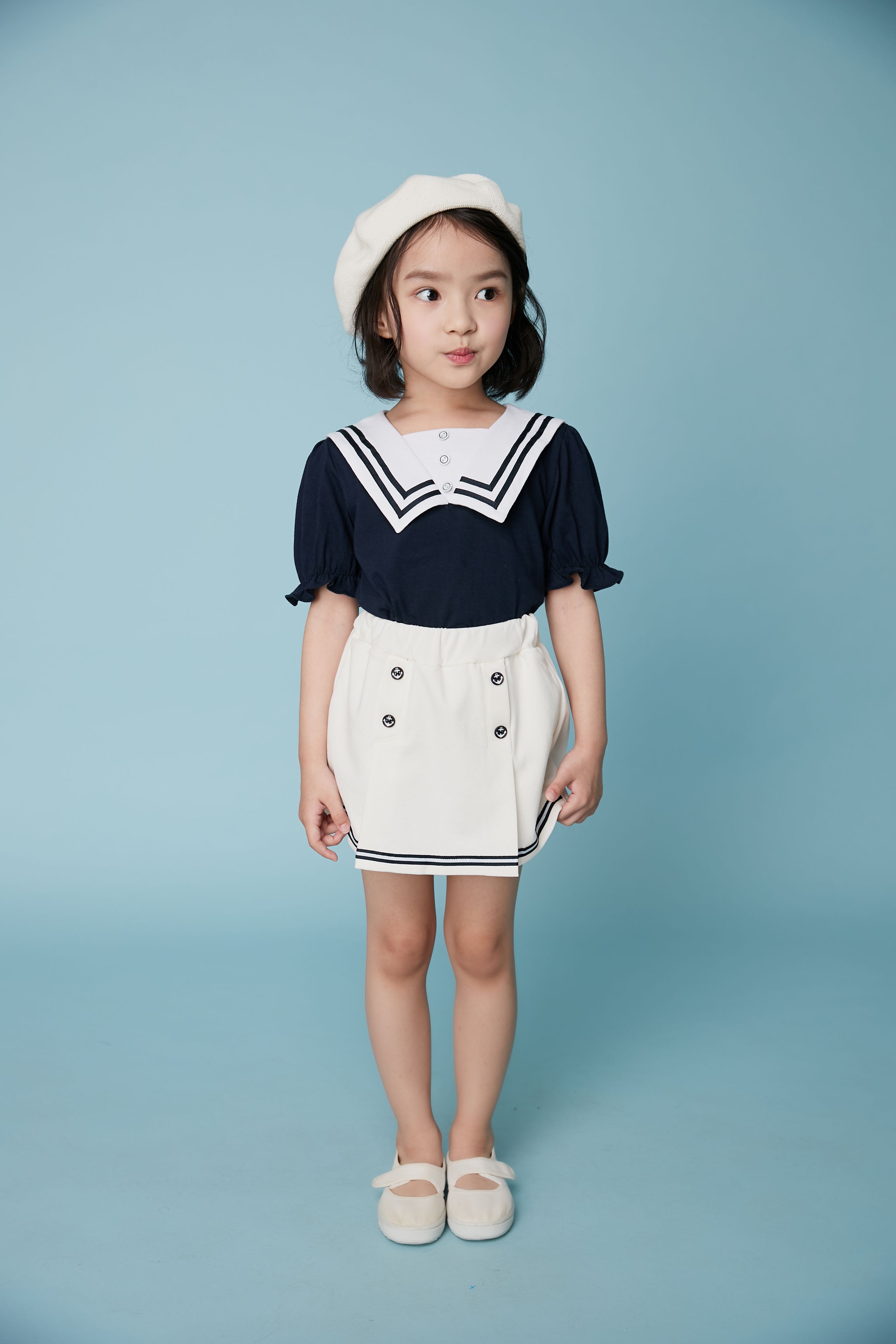 韓國 Coco Bang - 水手花苞袖上衣-深藍