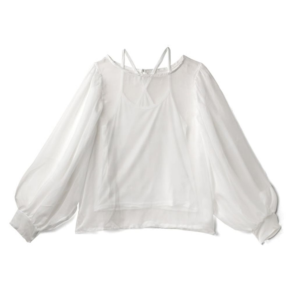 日本 GRL - 透膚雪紡長袖上衣+細肩帶內搭兩件組-天使白