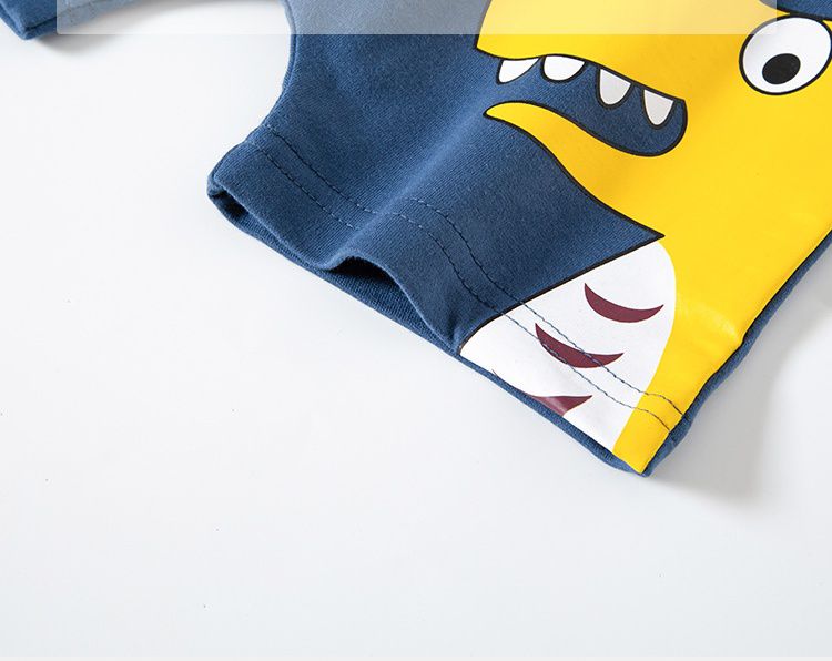 BE TOP - 純棉休閒短褲-偷看恐龍-黃+藍