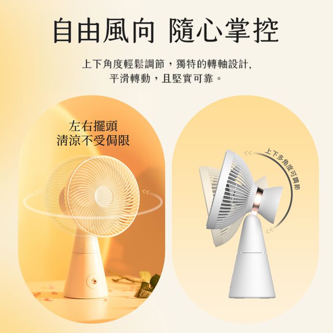 Timo - 夕陽燈 USB風扇/桌扇 (左右旋轉/可拆清洗/居家氛圍營造)-白色