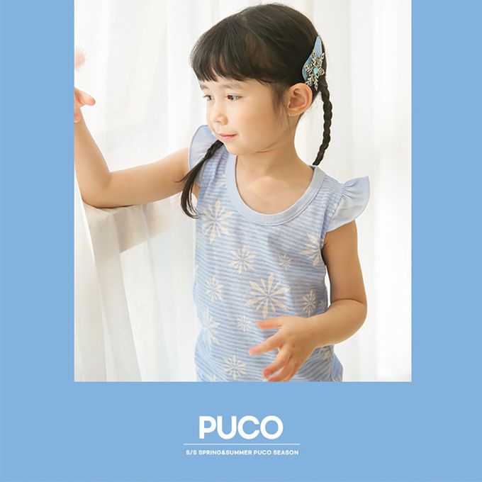 正韓 Puco - 超優質嬰幼兒/兒童無袖100% 有機棉家居服/睡衣-粉藍冰晶