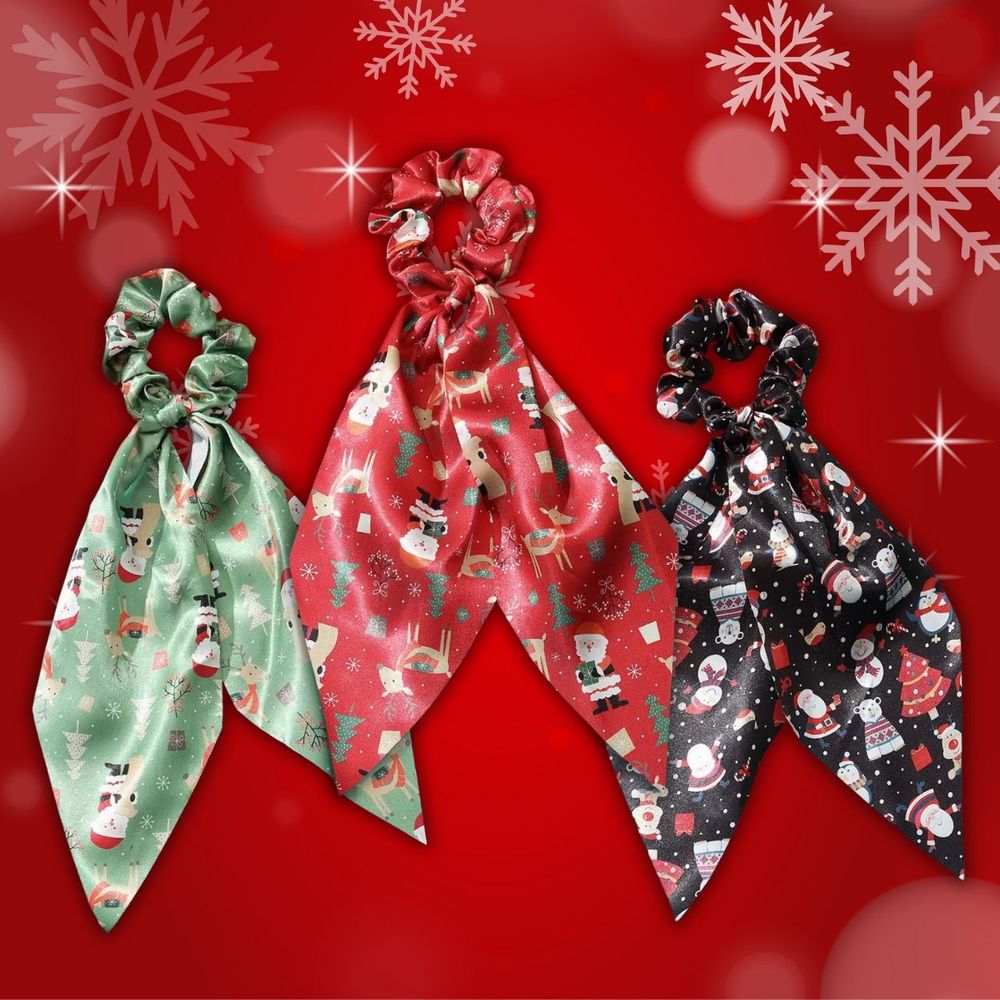 聖誕節緞面飄帶髮圈-3個一組