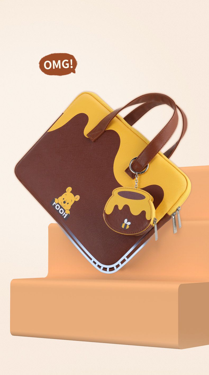 迪士尼手提電腦包-蜂蜜罐與小熊維尼-棕+黃