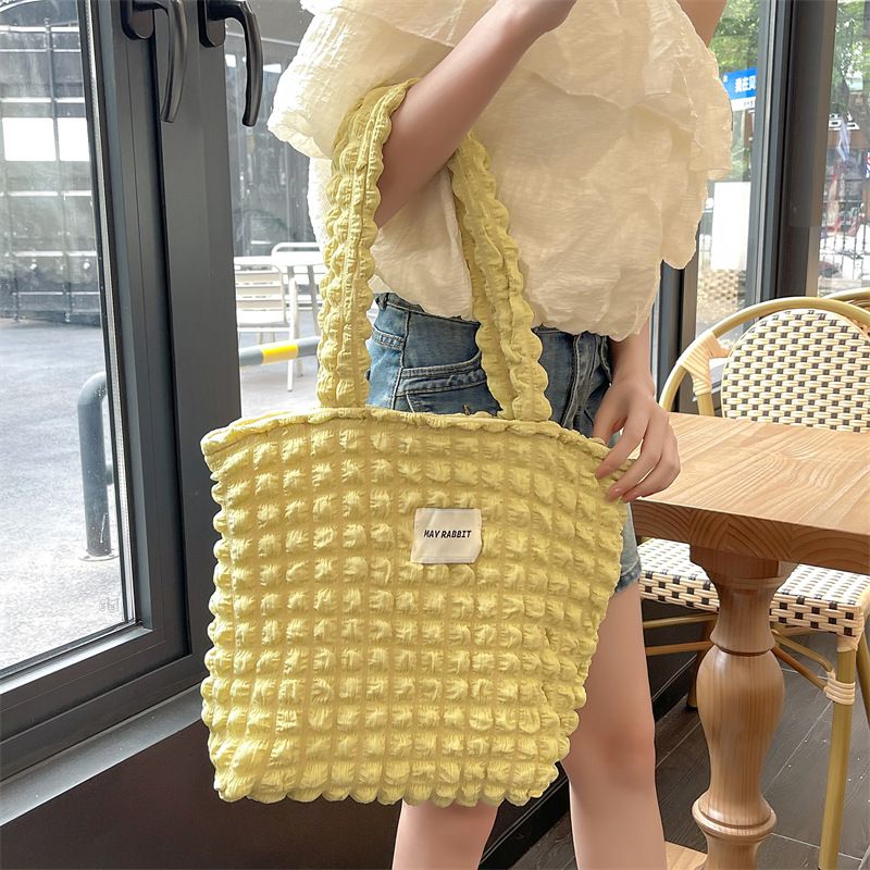 加厚奶油泡泡雲朵手提包/肩背包-米杏色 ((32+24)x40x14cm)