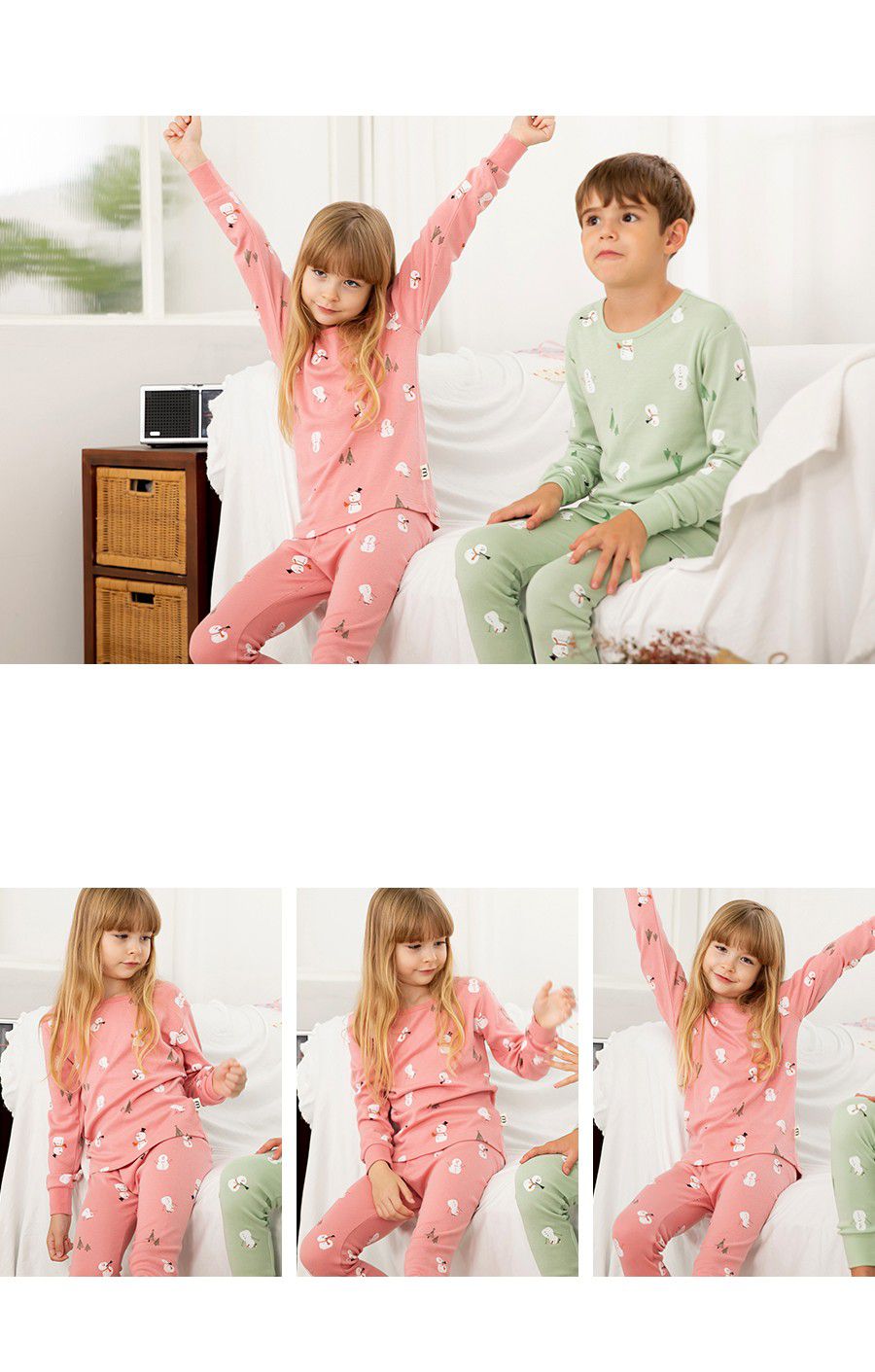 韓國 Mavarm Organic - 莫代爾/有機棉20支混紡長袖家居服-粉紅雪人