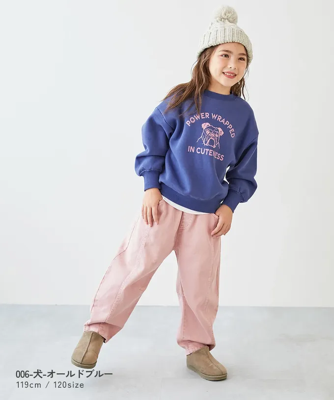 日本 devirock - 裏起毛動物印花大學T-狐狸-紫羅蘭