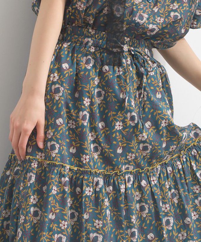 日本 Lupilien - 100%印度棉 華奢滿版印花分層長裙-綠系