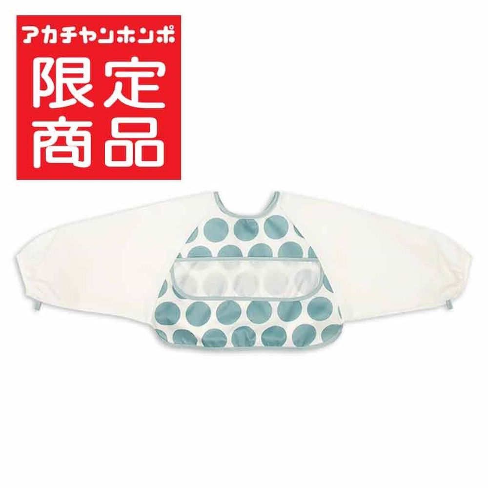 方便穿脫長袖圍兜-大圓點-藍色 (80~95cm)-日本製