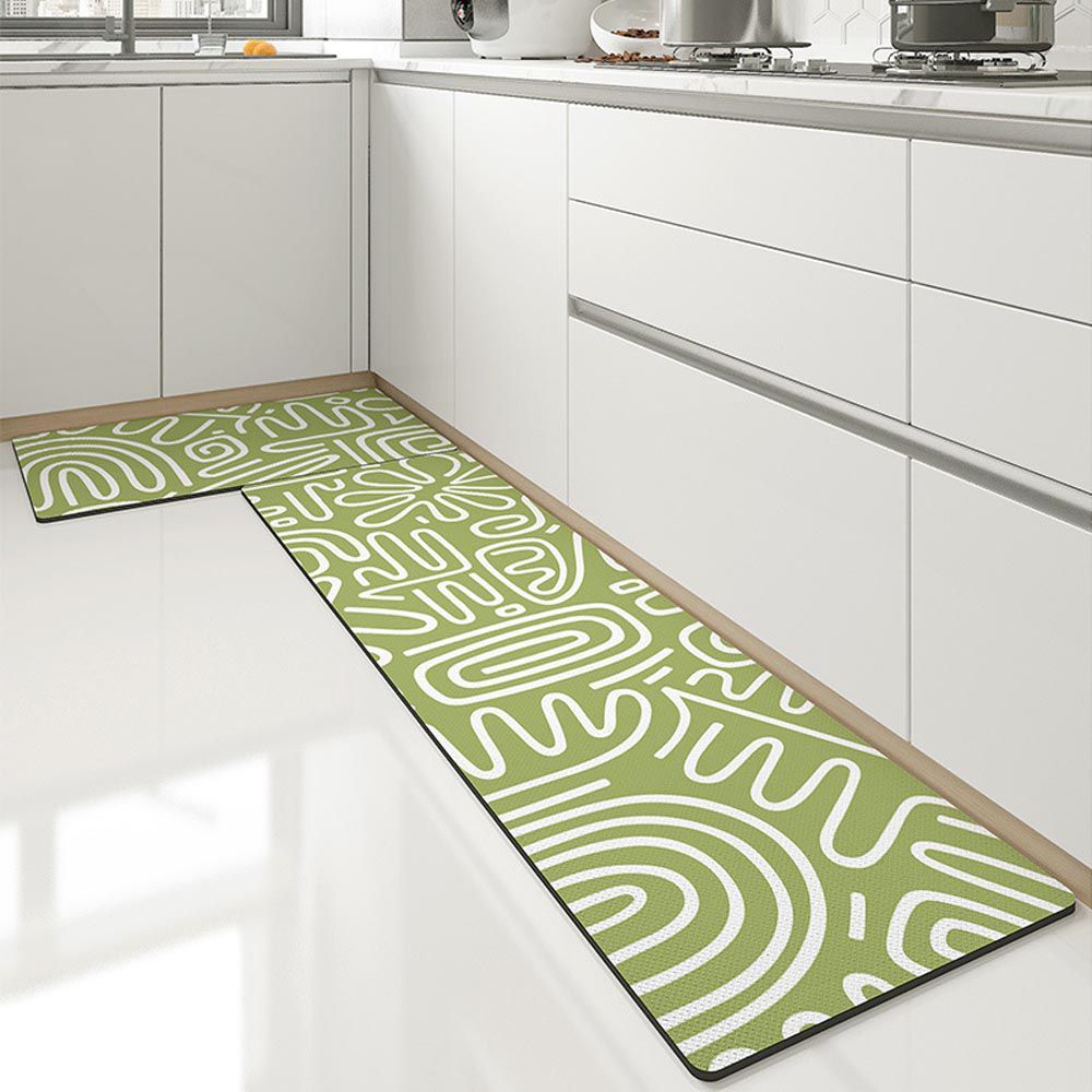廚房防滑防水腳踏墊-變形蟲幾何-綠色