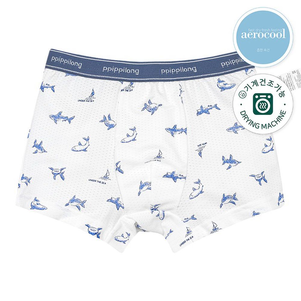aerocool 涼感快乾洞洞四角褲(男寶)-手繪藍鯊-白