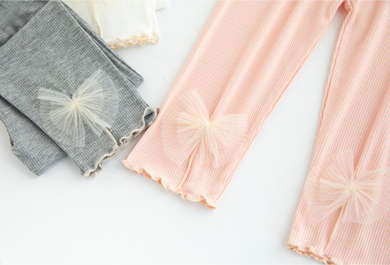 FANMOU - 莫代爾螺紋透氣七分內搭褲-扇貝蝴蝶結-灰色