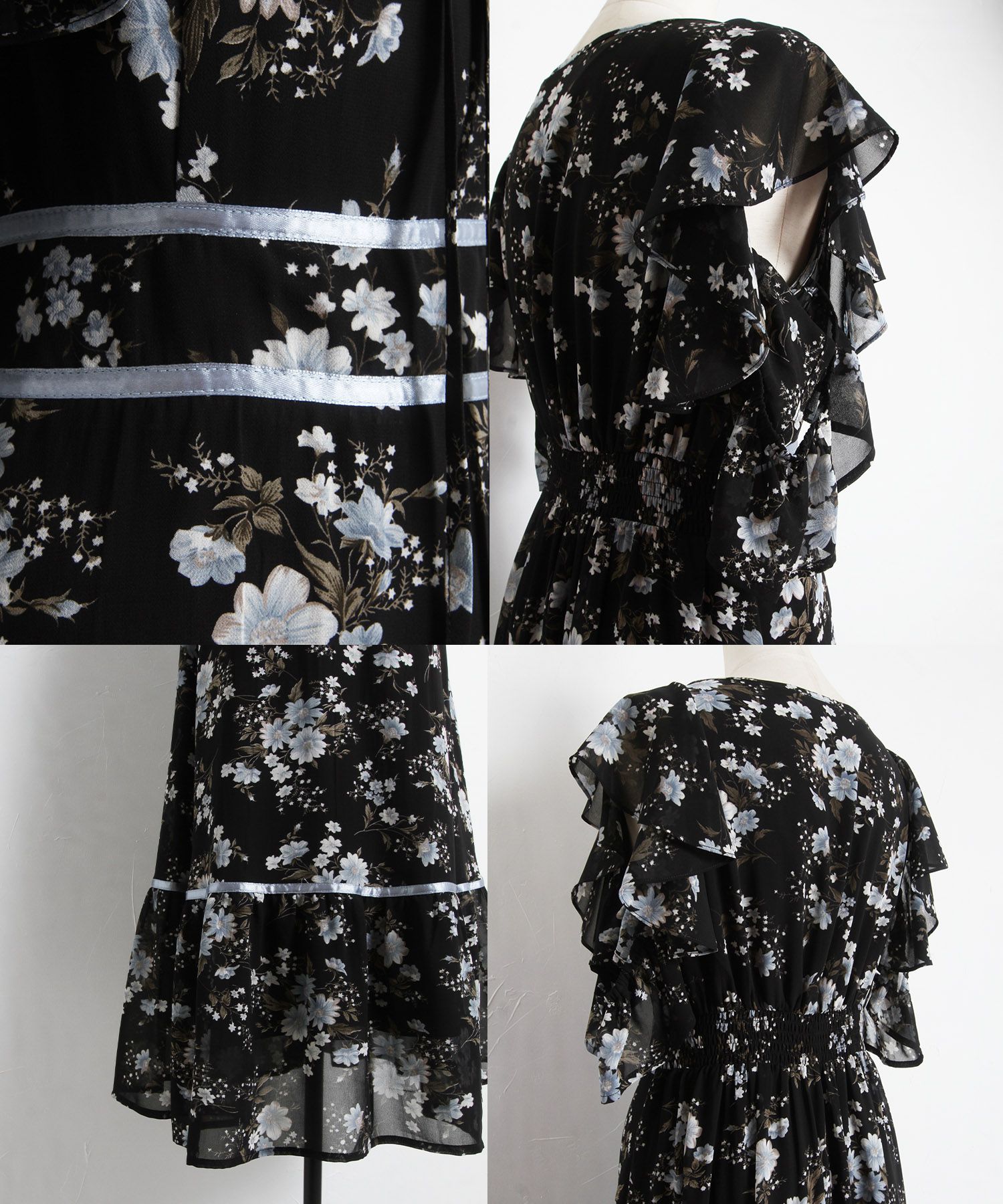 日本 tocco-closet - 精靈荷葉開袖雪紡洋裝-碎花-天使白