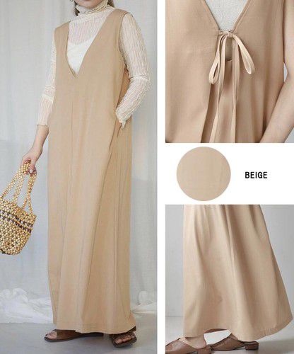 日本 Bou Jeloud - 簡約綁帶V領背心裙-冰河灰