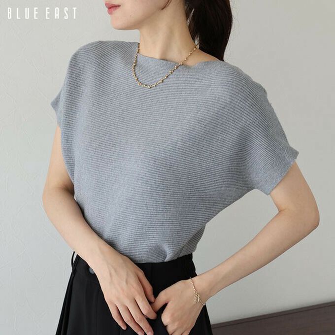 日本 BLUE EAST - 美型修身柔軟羅紋蝙蝠袖上衣-灰