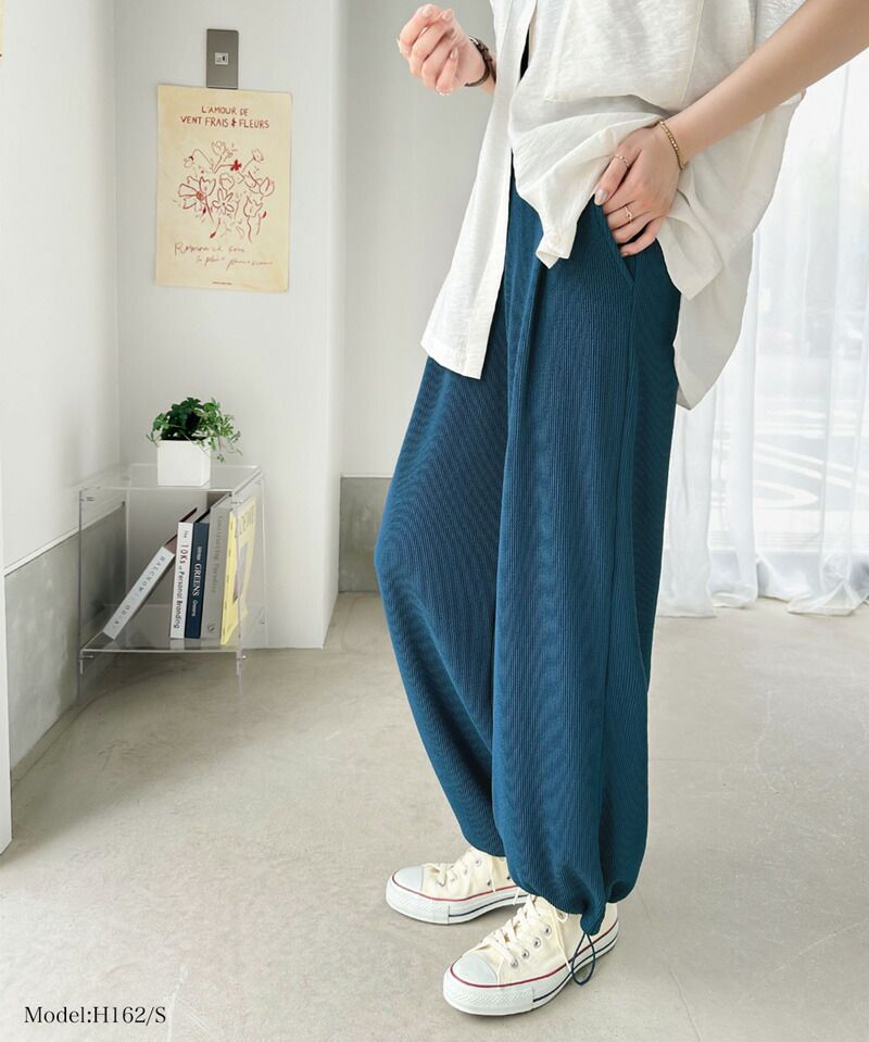 日本 Classical Elf - 2WAY抽繩修長美腿寬褲-寶藍