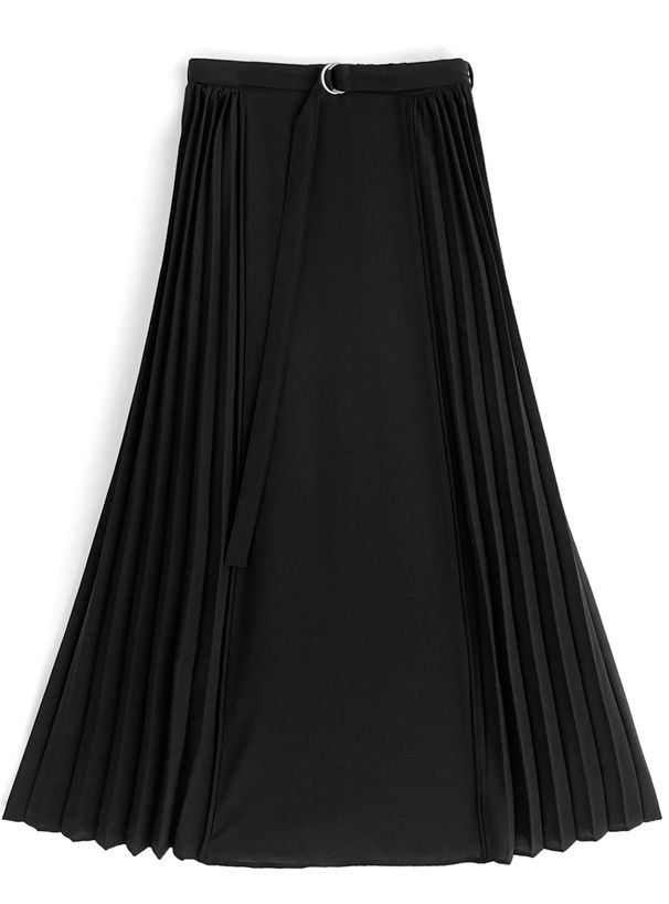 日本 GRL - 側面細百摺釦環搖曳長裙-灰