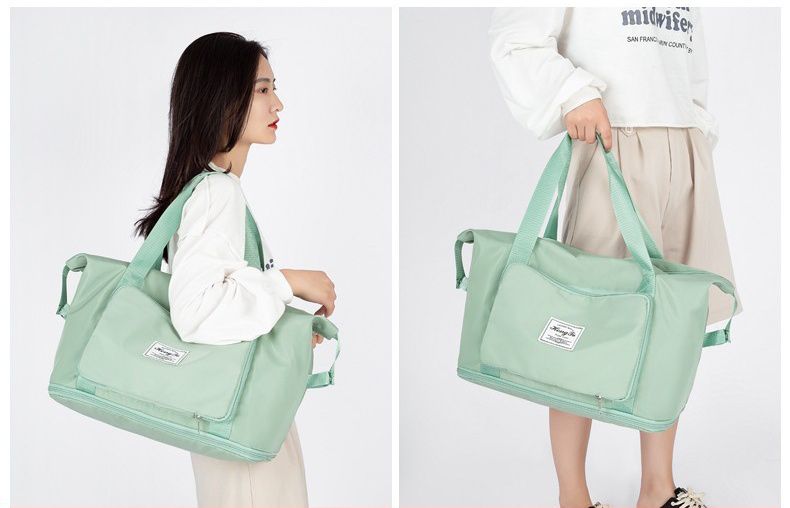 防水乾濕分離可折疊可加大旅行包/運動包-可擴增12cm-果綠色 ((32+12)x41x21cm)