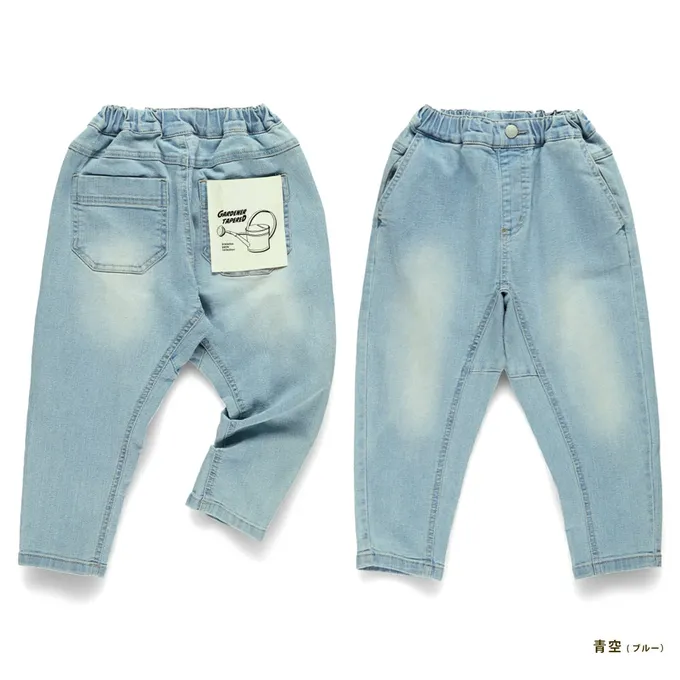 日本 BRANSHES - 鬆緊好動錐形園丁牛仔褲-夜空灰