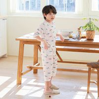 韓國 Ppippilong - 舒透提花7分袖家居服/睡衣-塗鴉鯊魚-米