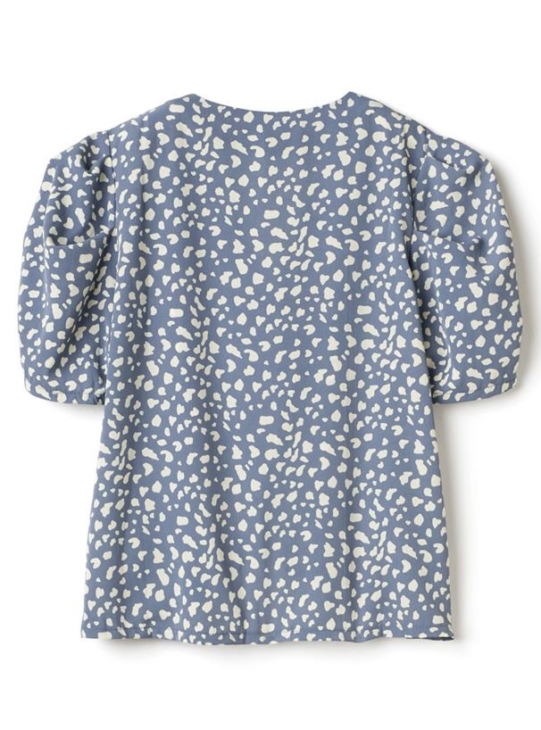 日本 GRL - 復古V領豹紋雪紡短袖上衣-白