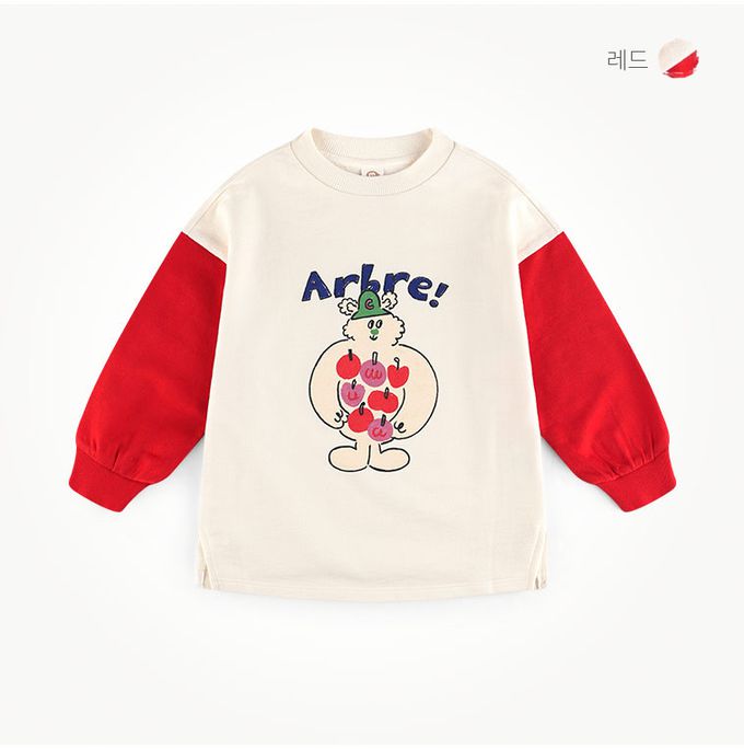 韓國 milk mile - 蘋果熊圖印圓領長袖上衣-紅X米