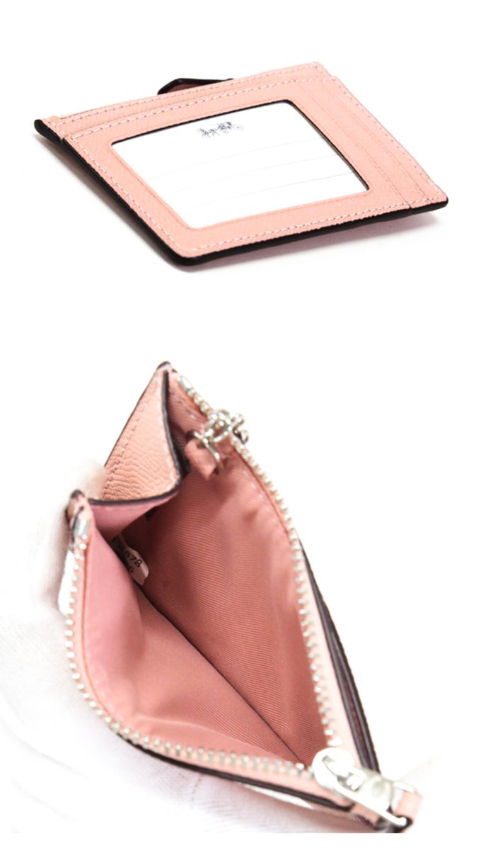 COACH - 滿版LOGO拉鍊鑰匙零錢包 (淺粉)