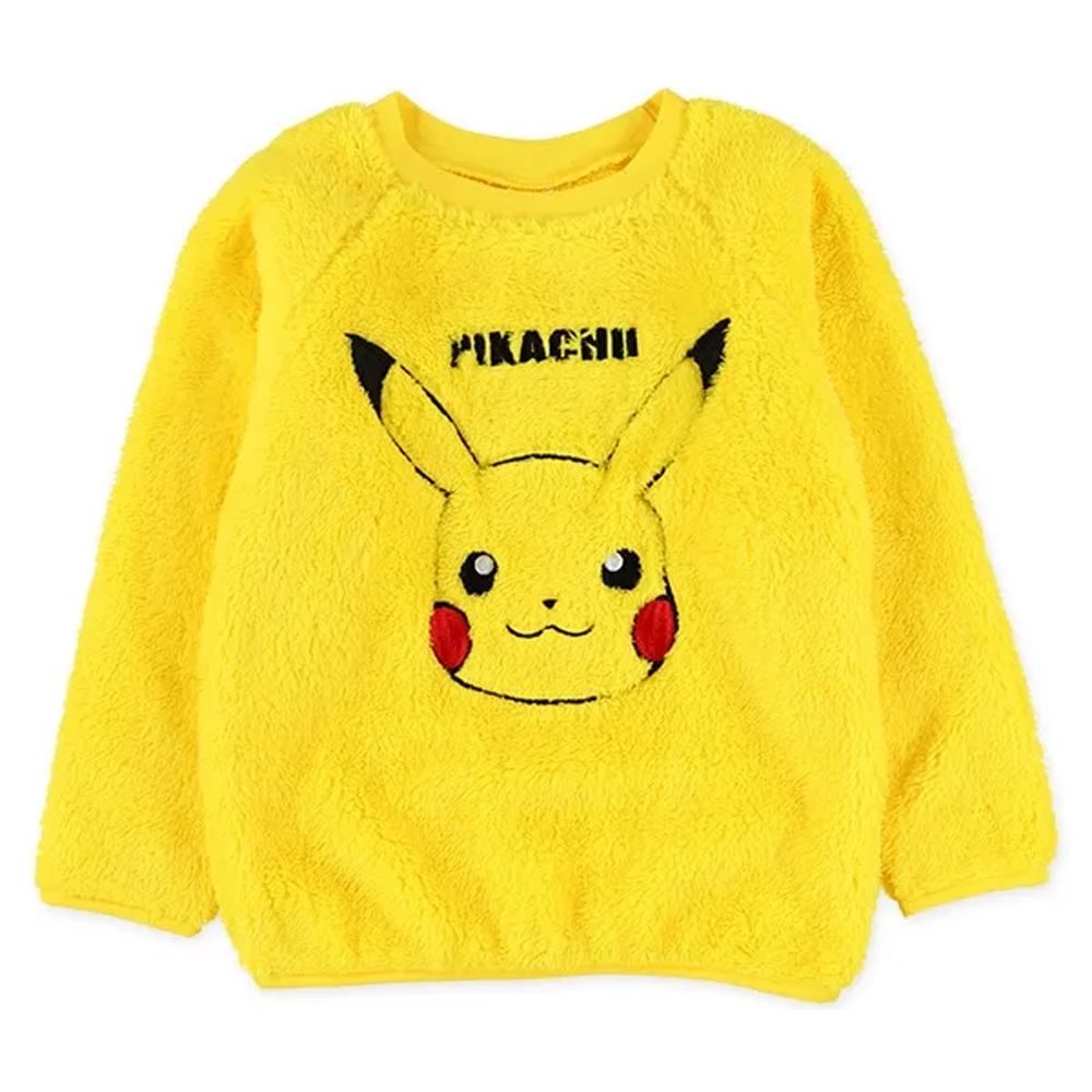 限量聯名 保暖抓絨長袖上衣-卡通人物寶可夢-皮卡丘-黃