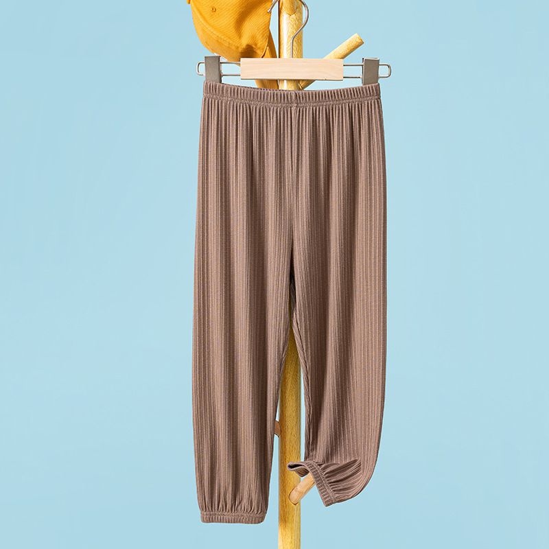 冰絲涼感素色螺紋防蚊褲/空調褲-棕色