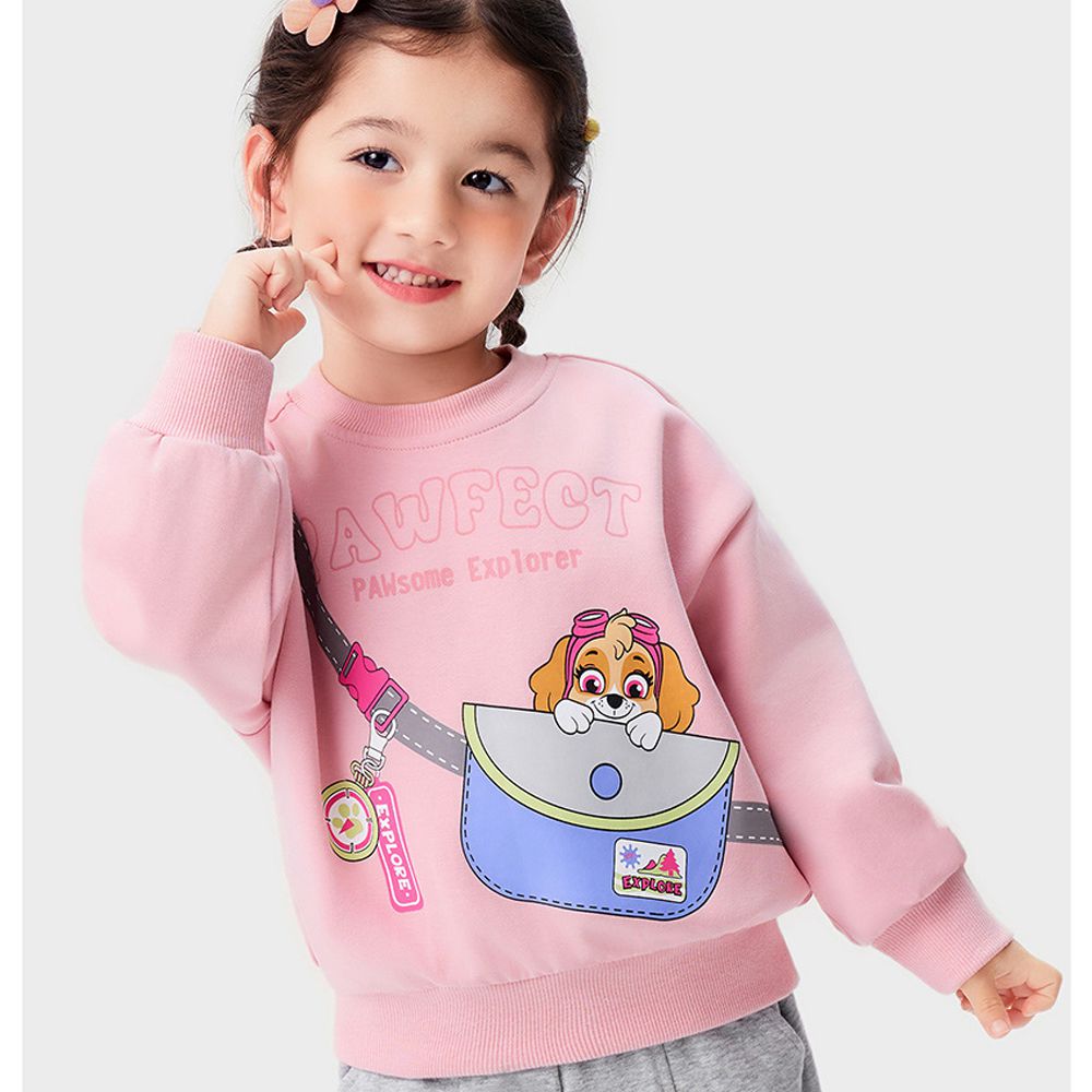 卡通汪汪隊長袖上衣/大學T-趣味包包印花-粉色