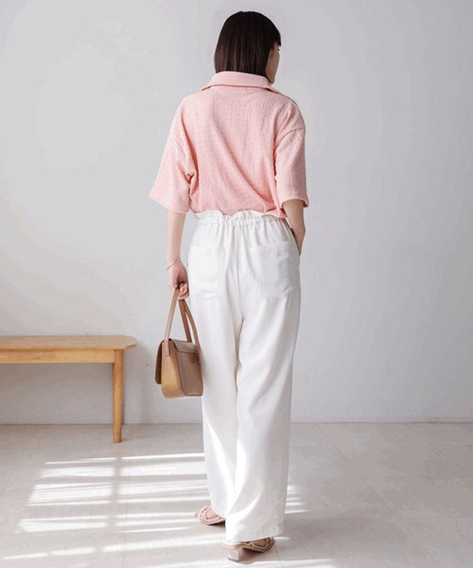 日本 Bab - 精緻紋理都會感五分袖上衣-淺棕