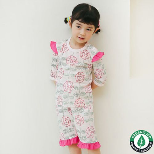 正韓 Puco - 超優質嬰幼兒/兒童七分袖100% 有機純棉家居服/睡衣-玫瑰花園