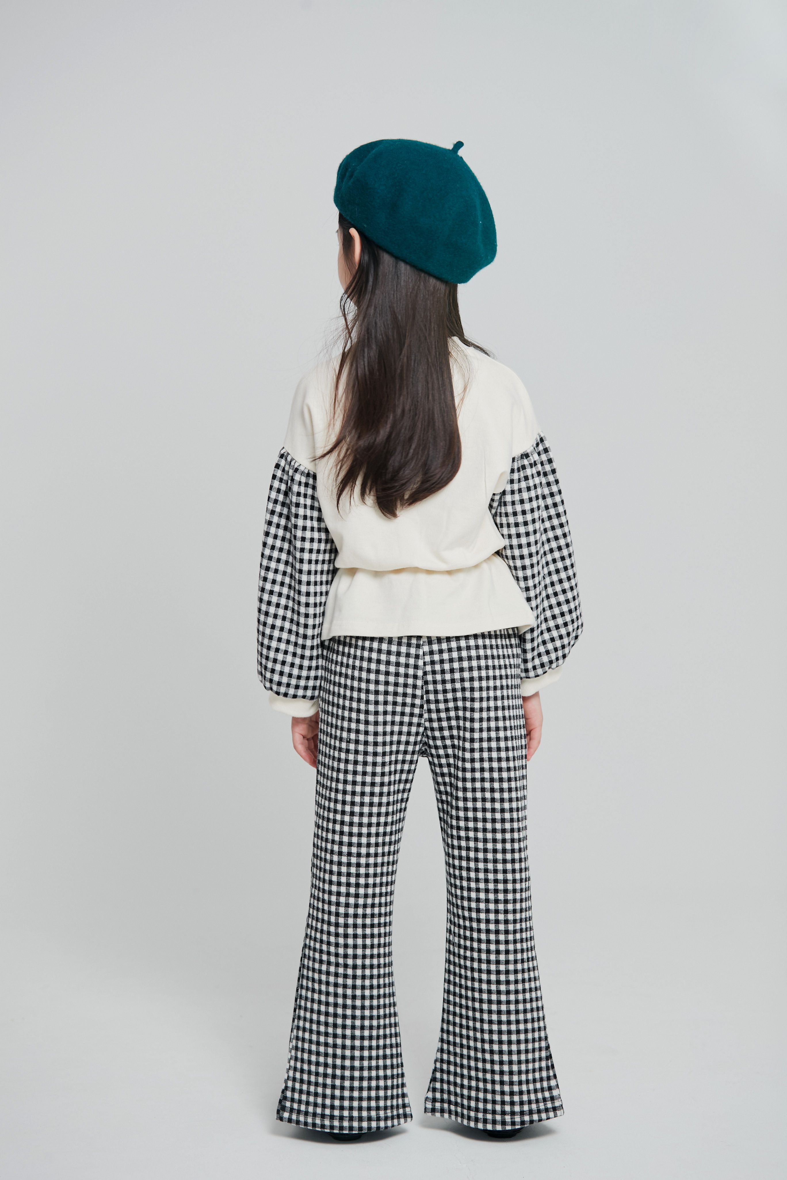 韓國 Coco Bang - 千鳥紋前開衩小喇趴長褲-黑