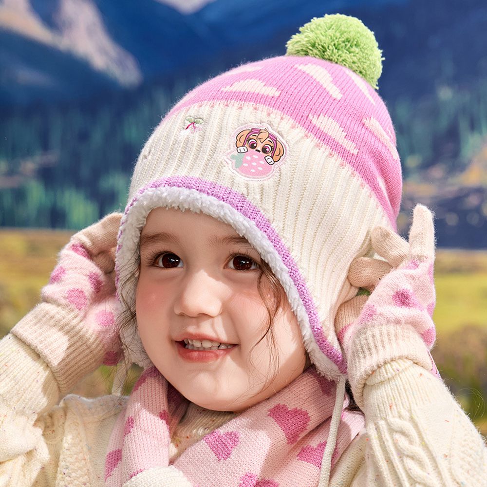 卡通汪汪隊護耳保暖加絨毛帽-卡通人物天天-粉色