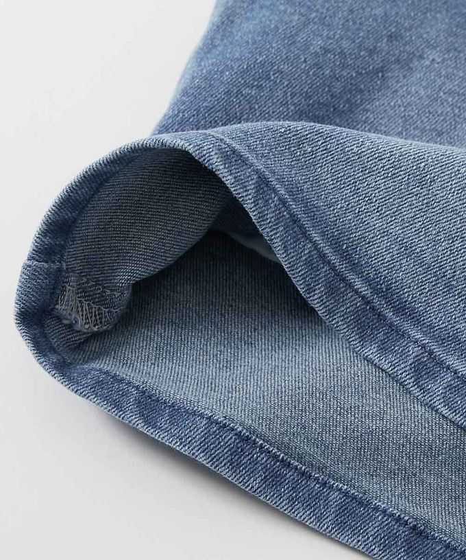 日本 devirock - Raku Denim蝴蝶結印花牛仔短褲-藍