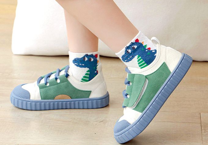 恐龍條紋網眼短筒棉襪