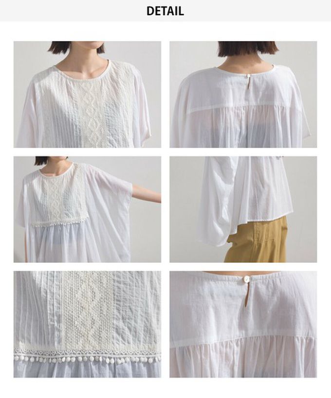 日本 OMNES - 印度棉 細節感輕透皺褶大寬袖上衣-卡其