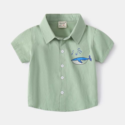 純棉休閒翻領短袖襯衫-胸口鯨魚-綠色