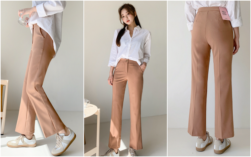 韓國 ENVYLOOK - 打褶修身西裝褲-黑