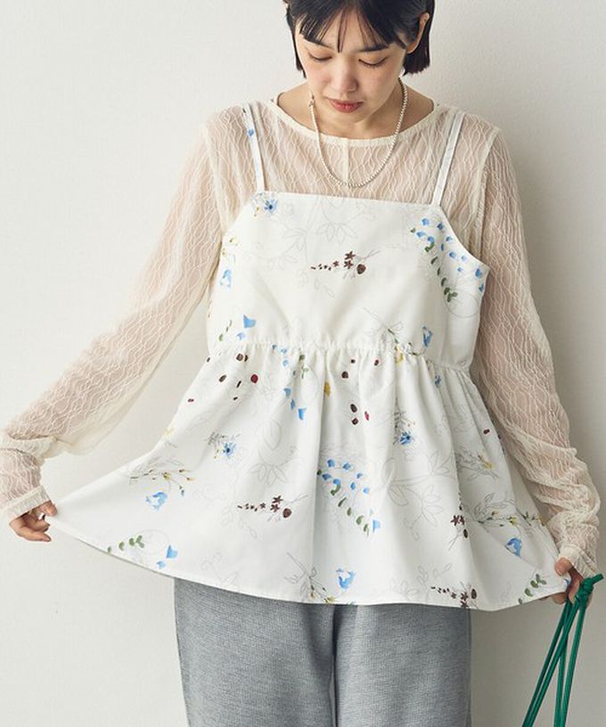 日本 Sans Souci 34+ - 優美花卉縮腰疊穿吊帶背心-黑