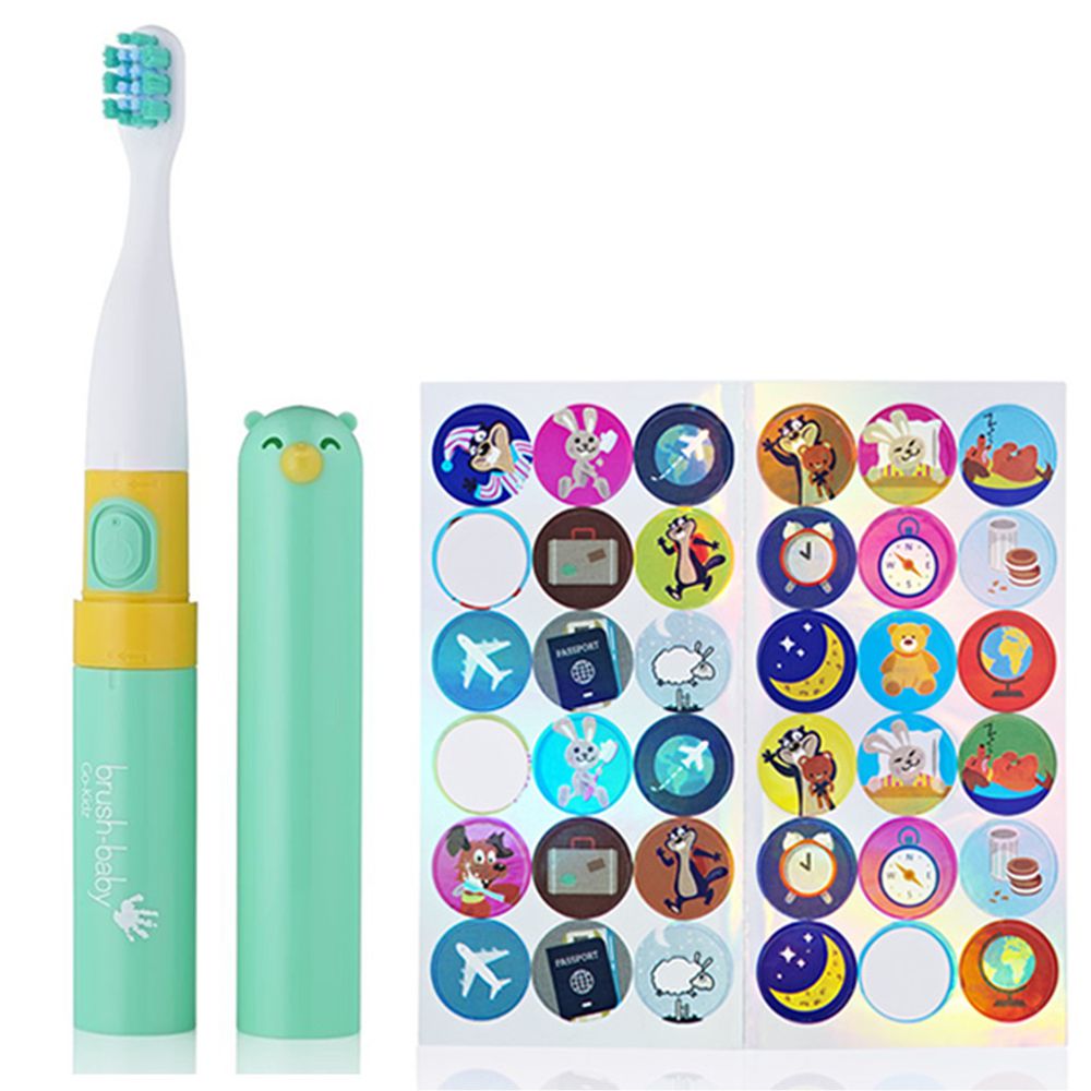 英國 brush-baby - 外出攜帶型GoKidz聲波電動牙刷(粉綠)-3歲以上