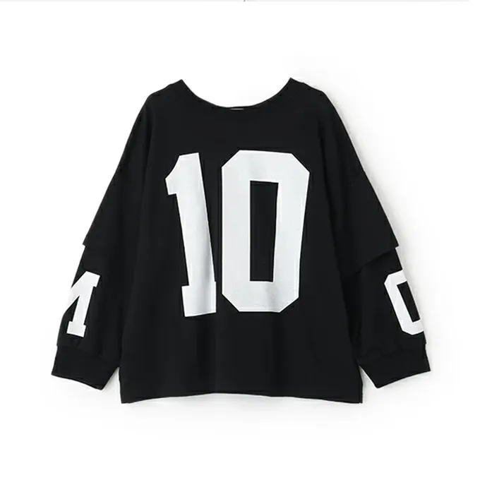 日本 b-ROOM - 正反兩穿 吸水速乾數字印花長袖上衣-灰