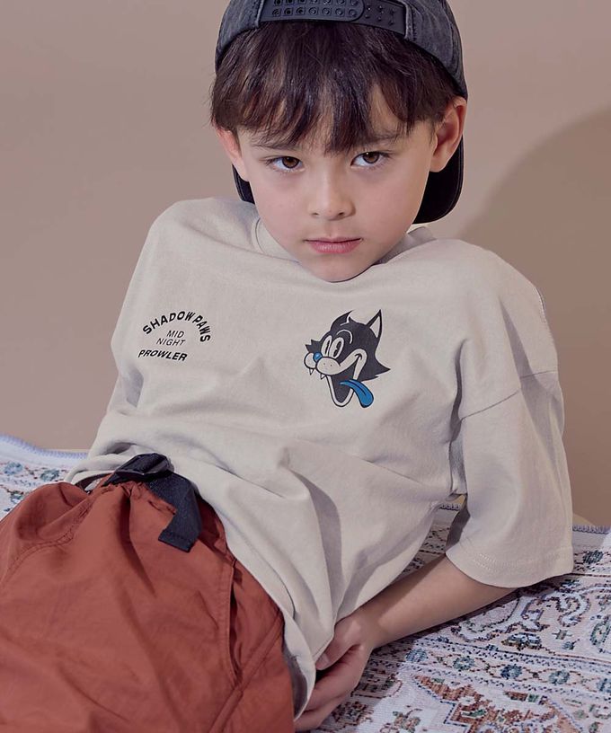 日本 devirock - 100%棉 帥氣印花短袖上衣-地球老虎-黑