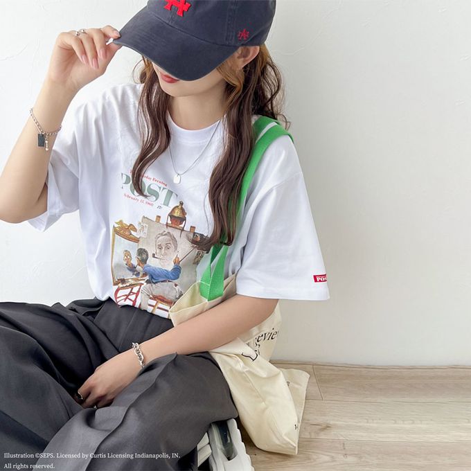 日本 Classical Elf - 設計師聯名 復古印花寬版T恤-三重自畫像-白