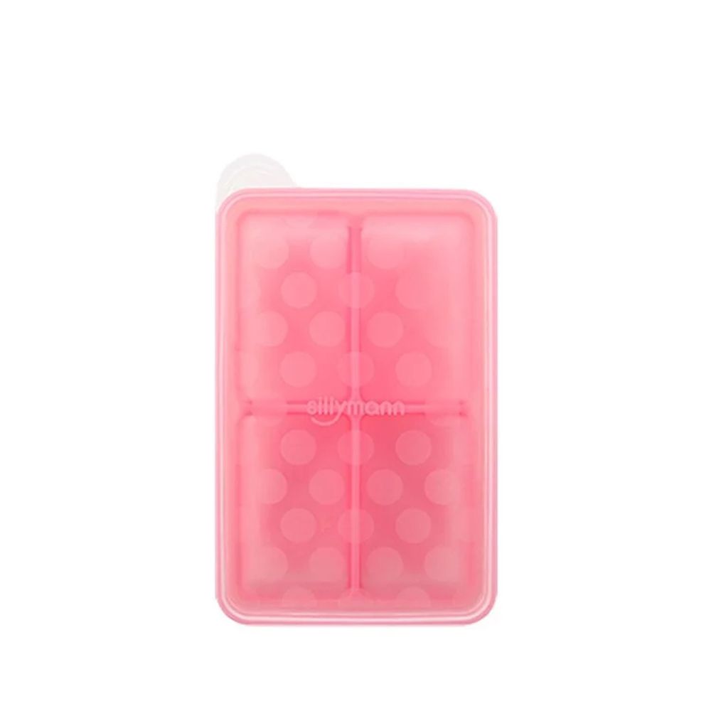 韓國 sillymann - 100%鉑金矽膠副食品分裝盒-4格-粉紅-100ml/格