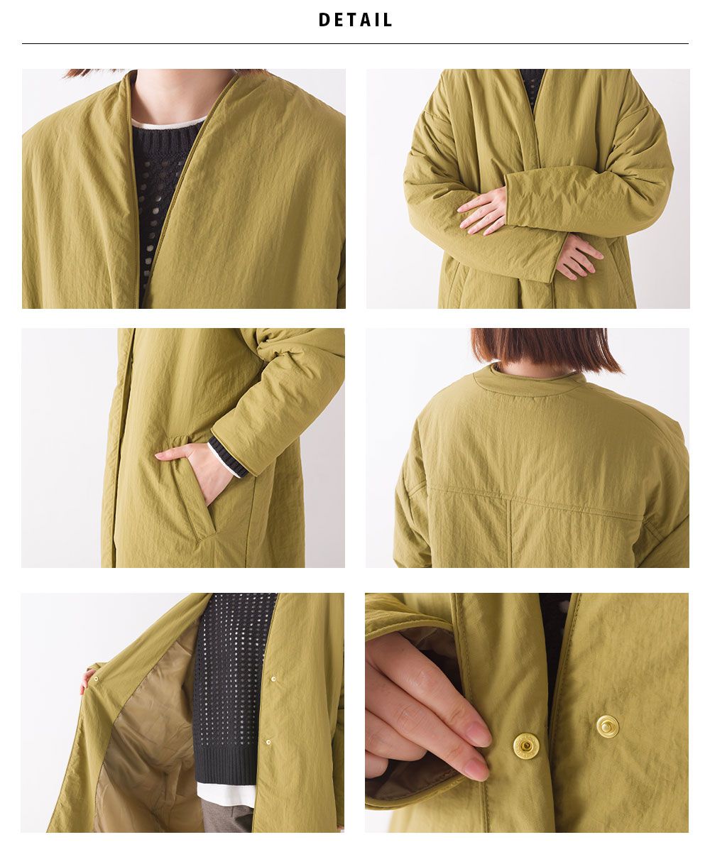 日本 OMNES - [撥水加工] 輕量鋪棉長版外套-軍綠