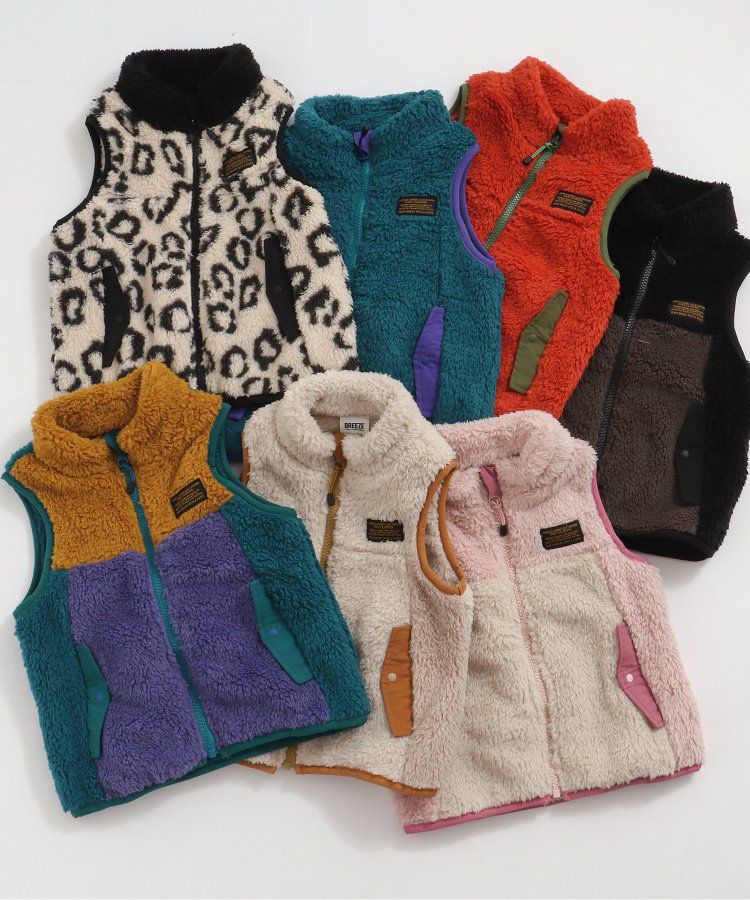 日本 BREEZE - 時尚絨毛花色搖粒絨背心-草綠