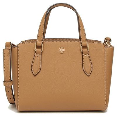 Tory Burch - 雙T-LOGO素面皮革兩用包 (焦糖)