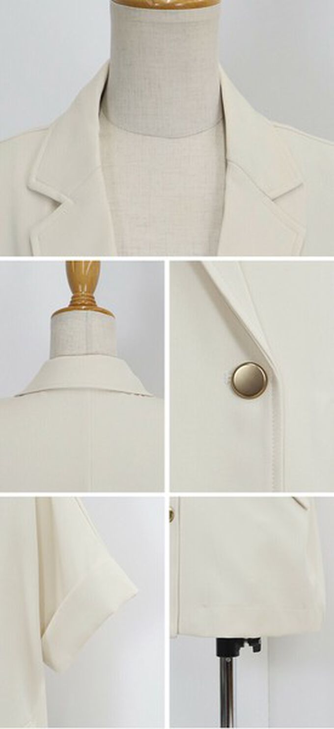 日本 BLUE EAST - 亞麻感氣質金釦短袖西裝外套-卡其杏